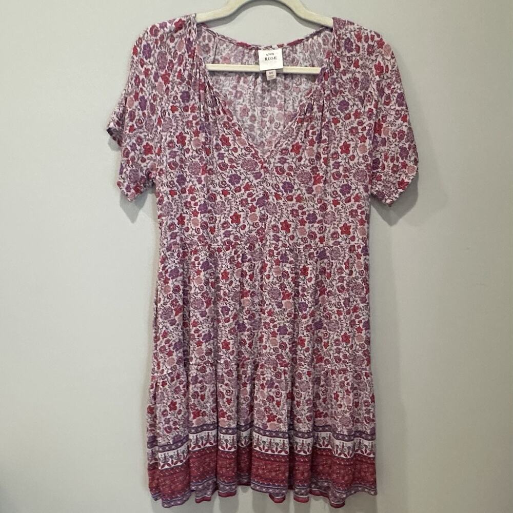 Knox Rose Dress‎ Womens Size XS Red Floral Pockets Prairie Boho Festival